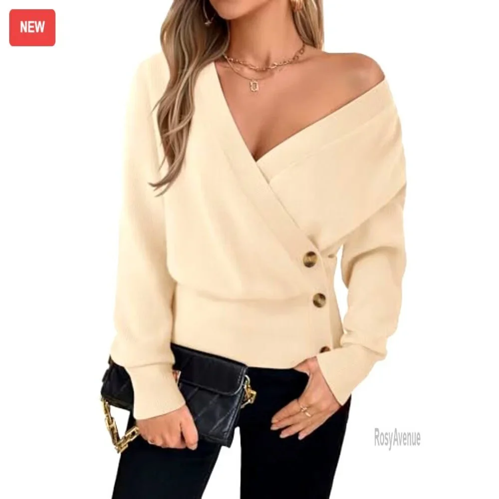 Soft V-Neck Pullover Sweater, Raglan Sleeves, Business Casual Knit Top - Picture 2 of 7
